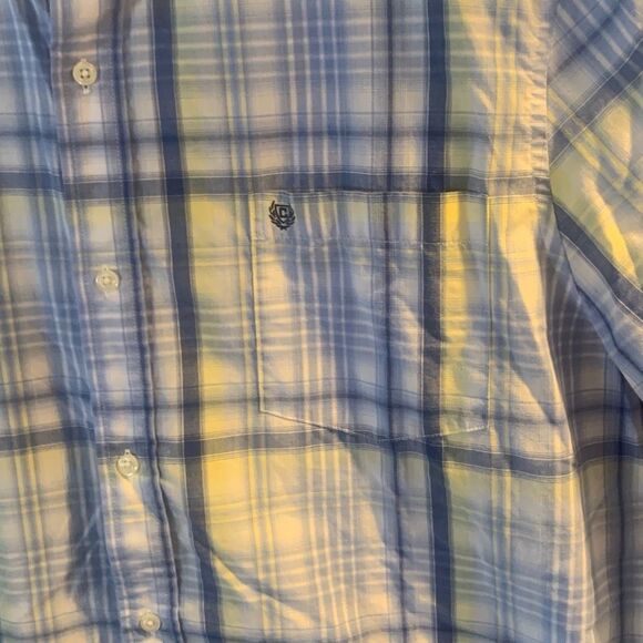 Pre Owned Men’s Chaps Blue Yellow Short Sleeve Button Up Sz XXL Classic Style - Picture 6 of 15